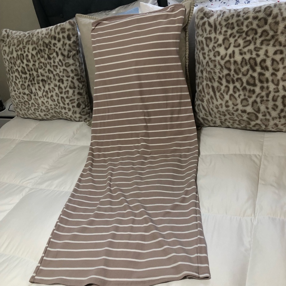 Striped Knit Maxi Dress in Taupe and White